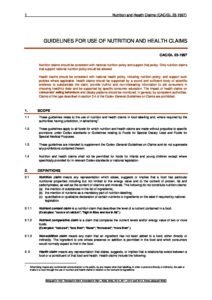 GUIDELINES FOR USE OF NUTRITION AND HEALTH CLAIMS – IBFAN