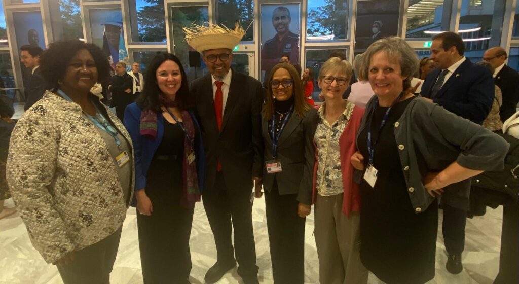 Tshimi Lynn Moeng (IBFAN Chair), Malvina Walsh (IBFAN), Tedros Adhanom, Eva Edwards (Ass Director Food Safety/NAFDAC - Nigeria), Catherine Watt (IBFAN) ant Patti Rundal (IBFAN)