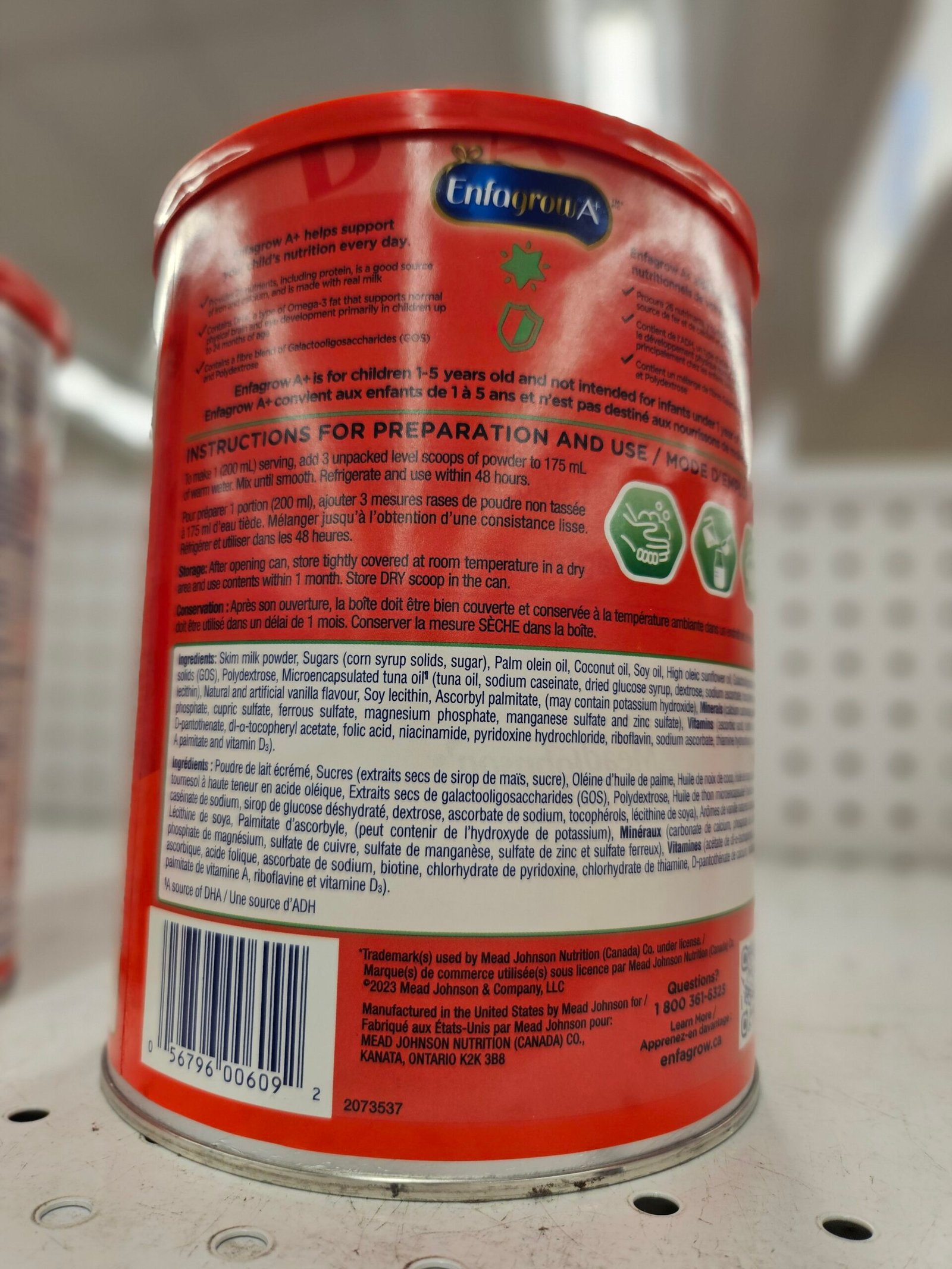 Enfagrow A+ powder preparation and ingredients left panel