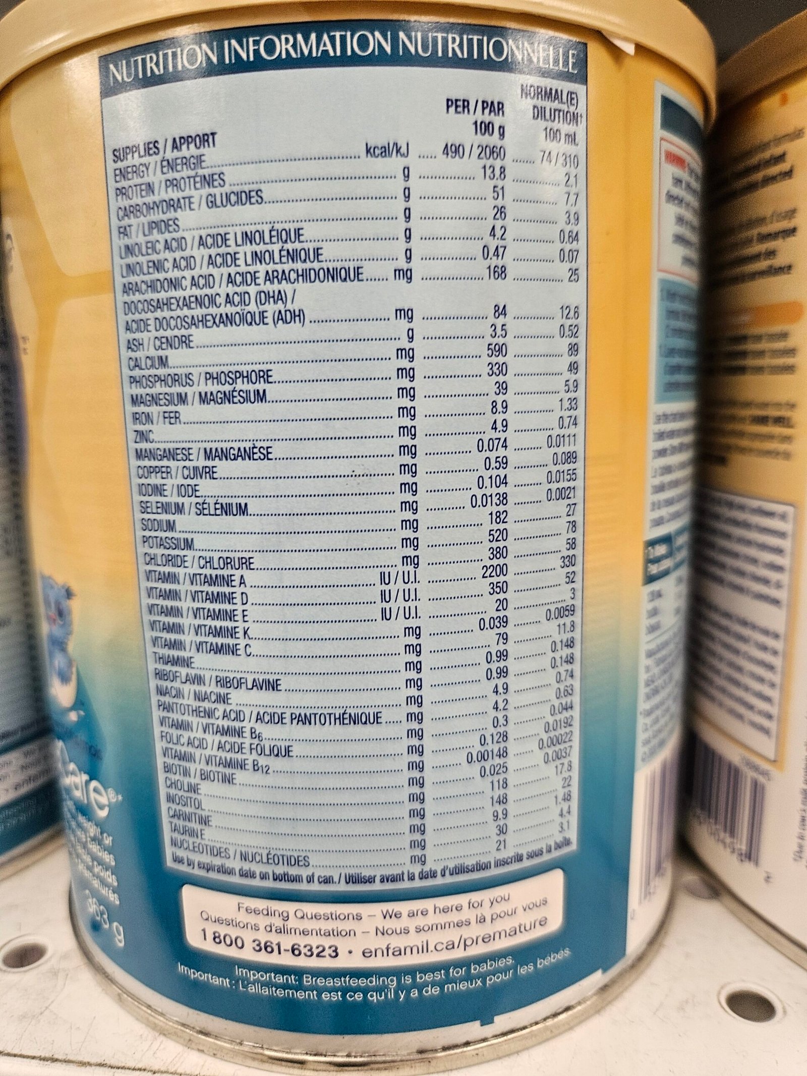 Enfamil A+ EnfaCare powder nutrition information
