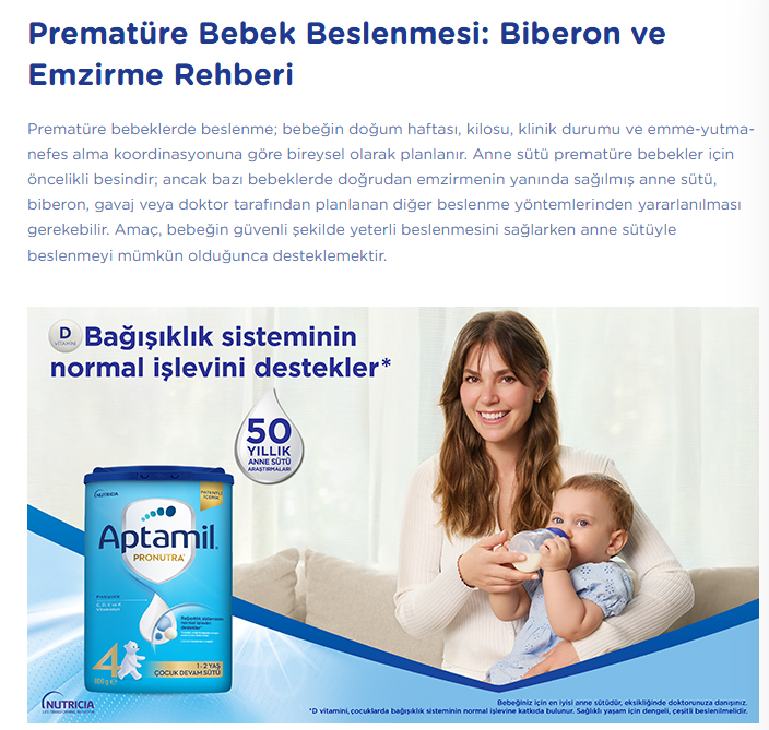 Aptamil advertisement featured on the pre-term baby page