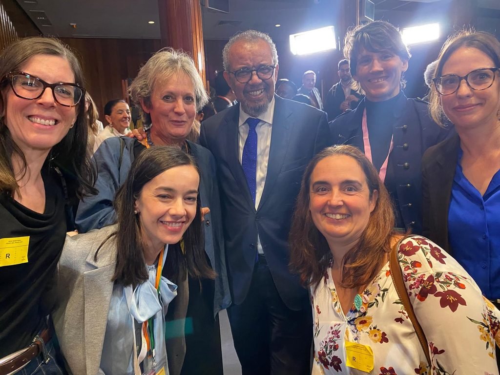 Maria Romeu (President of Spanish Association of IBCLCs Patti Rundall), Dr Tedros Adhanom Ghebreyesus (WHO Director-General), Laura López (AELAMA - Spanish Association of Breastfeeding), Myriam Triana (Spanish Ministry of Health at Women and babies Health Area) and Elia Oliva (AELAMA)
